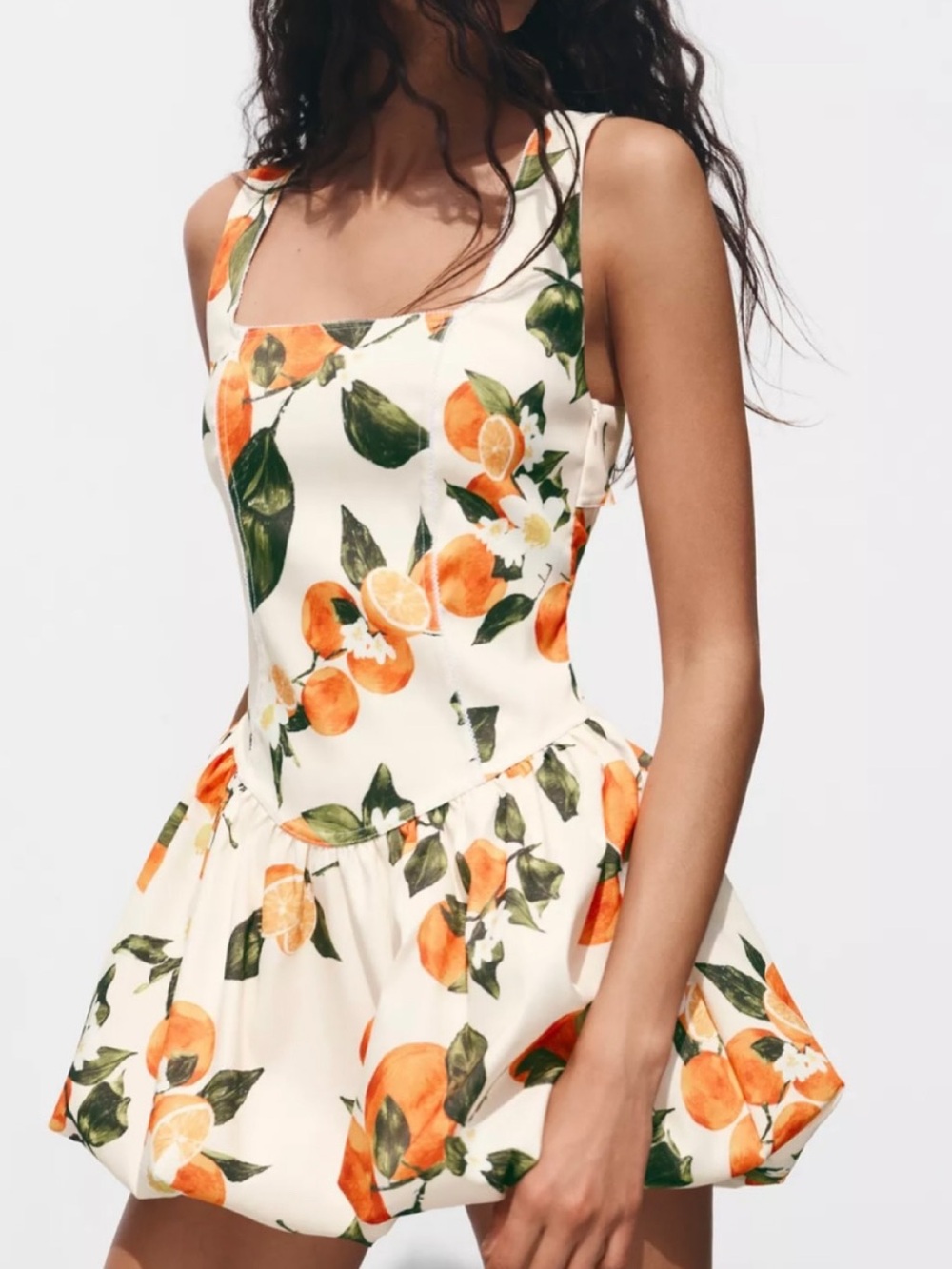 Zara fruit patterened balloon hem mini dress cream small